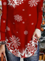 Christmas Snowflake Long Sleeve V Neck Casual T-Shirt Xmas T-shirt