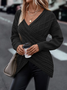 Daily Plain Casual Cross V Neck Tunic Winter Knitted Loose Long Sleeve Sweater