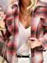 Women Vacation Checked/Plaid Winter Polyester Natural Mid-weight Daily Statement Long sleeve Jacket