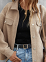 Plain Fluff/Granular Fleece Fabric Shawl Collar Casual Teddy Jacket