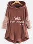 Plush Casual Long Sleeve Hoodie Buttoned Text Printed H-Line Hooded Sweatshirt