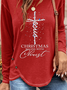 Christmas Text Print Daily Jersey Tunic Loose Casual Crew Neck H-Line Xmas Long Sleeve T-shirt