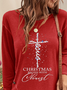 Christmas Text Print Daily Jersey Tunic Loose Casual Crew Neck H-Line Xmas Long Sleeve T-shirt