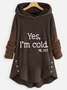 Plush Casual Long Sleeve Hoodie Buttoned Text Printed H-Line Hooded Sweatshirt