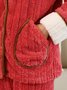 Colorblock Lapel Coral Fleece Home Warm Loose  Pajama Set