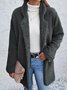 Long Sleeve  Lapel Collar Casual Plain Teddy Jacket