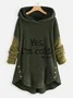 Plush Casual Long Sleeve Hoodie Buttoned Text Printed H-Line Hooded Sweatshirt