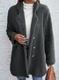 Long Sleeve  Lapel Collar Casual Plain Teddy Jacket