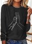 Women's Lover Dog Hand Simple Crew Neck Cotton-Blend Regular Fit Long Sleeve Top