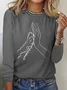 Women's Lover Dog Hand Simple Crew Neck Cotton-Blend Regular Fit Long Sleeve Top
