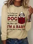 Women's Funny Word I'm A Baby Best Dog Mom Plaid Simple Cotton-Blend Animal Crew Neck Long Sleeve Top