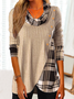Loose Casual Asymmetrical Design Checkered Pattern Long Sleeve Plaid Top