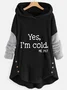 Plush Casual Long Sleeve Hoodie Buttoned Text Printed H-Line Hooded Sweatshirt