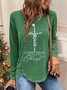 Christmas Text Print Daily Jersey Tunic Loose Casual Crew Neck H-Line Xmas Long Sleeve T-shirt