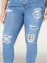Plus Size Casual Plain Cotton Jeans