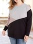 Plus Size Regular Fit Color Block Crew Neck Casual Long Sleeve Top