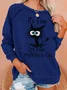Womens Funny I Am Fine Black Cat Letter Crew Neck Sweatshirt