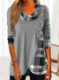 Loose Casual Asymmetrical Design Checkered Pattern Long Sleeve Plaid Top
