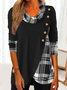 Loose Casual Asymmetrical Design Checkered Pattern Long Sleeve Plaid Top