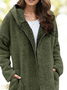 Plus Size Plain Long Sleeve Hoodie Pockets Casual Plush Coat