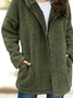 Plus Size Plain Long Sleeve Hoodie Pockets Casual Plush Coat