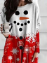 Plus Size Christmas Snowman Snowflake Long Sleeve Crew Neck Pockets Casual T-Shirt Xmas T-shirt