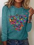 Women's Butterfly Heart Print Valentine's Day Casual Crew Neck Long Sleeve Top Shirts