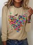 Women's Butterfly Heart Print Valentine's Day Casual Crew Neck Long Sleeve Top Shirts
