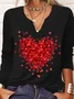 Valentine's Day Daily Casual Loose Heart/Cordate Print Jersey H-Line V neck Long Sleeve T-Shirt