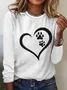 Women's Print Dog Lover Paw Heart Regular Fit Simple Long Sleeve Top