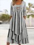 Plain Daily Casual Grommets Jersey Loose A-Line Long Sleeve Maxi Dress