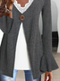 V Neck Casual Plain Buckle Open Front Cardigan