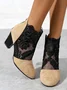 Lace Split Joint Chunky Heel Sandals Boots with Back Zip