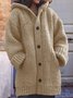 Plus Size Button Down Hooded Winter Knitted Pockets Cardigan Casual Mid-long Coat For Women