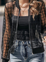 Plaid Pattern Zip Up Sheer Mesh Jacket