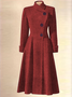 Vintage Wool Blend Winter Buttoned Ruched High Waist Slim Fit Stand Collar Overcoat