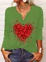 Valentine's Day Daily Casual Loose Heart/Cordate Print Jersey H-Line V neck Long Sleeve T-Shirt