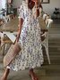 V Neck Loose Blue Floral Casual Dress