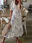 V Neck Loose Blue Floral Casual Dress