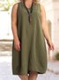 Plus Size V Neck Linen Plain Loose Dress