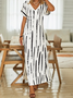 Plus Size Striped Short Sleeve V Neck Casual Dress