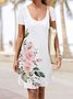 Casual Crew Neck Loose Green Floral Dress