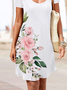 Casual Crew Neck Loose Green Floral Dress