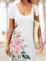 Casual Crew Neck Loose Green Floral Dress