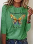 Butterfly Logo Long Sleeve Loose Crew Neck Casual T-Shirt