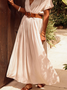 Plain Short Sleeve V Neck Casual Long Dress