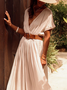 Plain Short Sleeve V Neck Casual Long Dress