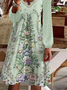 Loose V Neck Casual Floral Printed Patchwork lace Dress