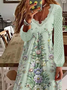Loose V Neck Casual Floral Printed Patchwork lace Dress