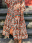 Notched Vacation Loose Ethnic Dress